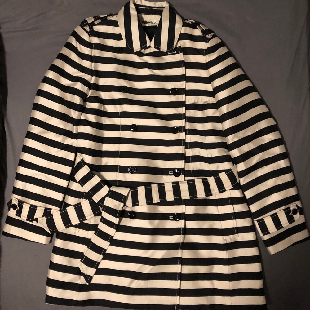 Banana Republic black/white striped trench coat